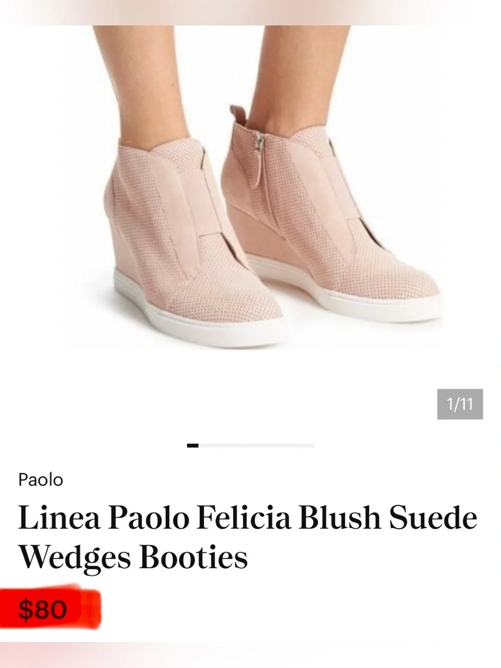 Ladies Linea Paolo Felicia Wedge Leather Bootie Soft Pink Size 8 GUC